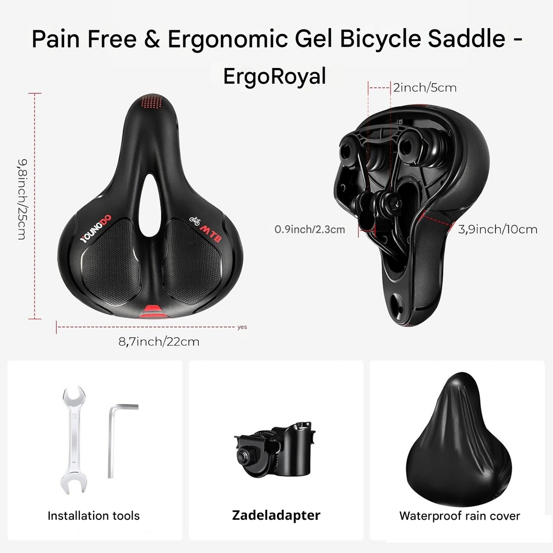 High-density gel bike seat offers superior ergonomic support & pain reduction for comfortable road & MTB rides.