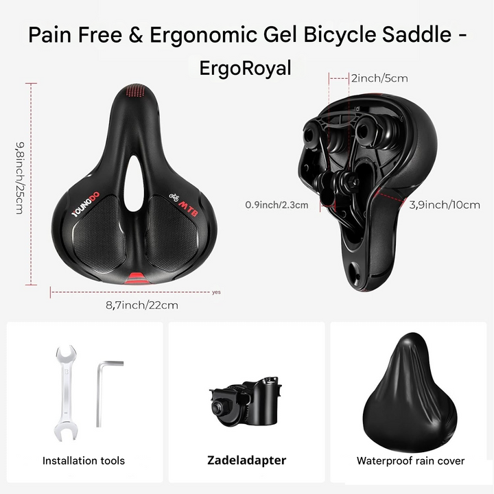 High-density gel bike seat offers superior ergonomic support & pain reduction for comfortable road & MTB rides.