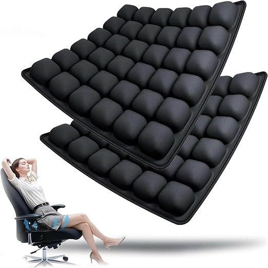 Set of two AirComfort inflatable travel seat cushions, black, for ergonomic pressure relief and comfort.
