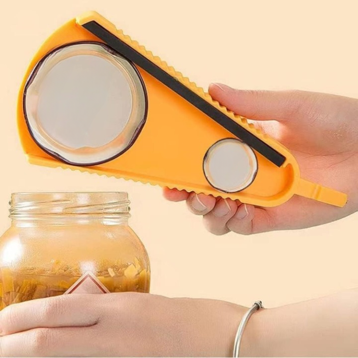 Unisex ergonomic jar & bottle opener for effortless grip. Easy-to-use kitchen tool for various lids.