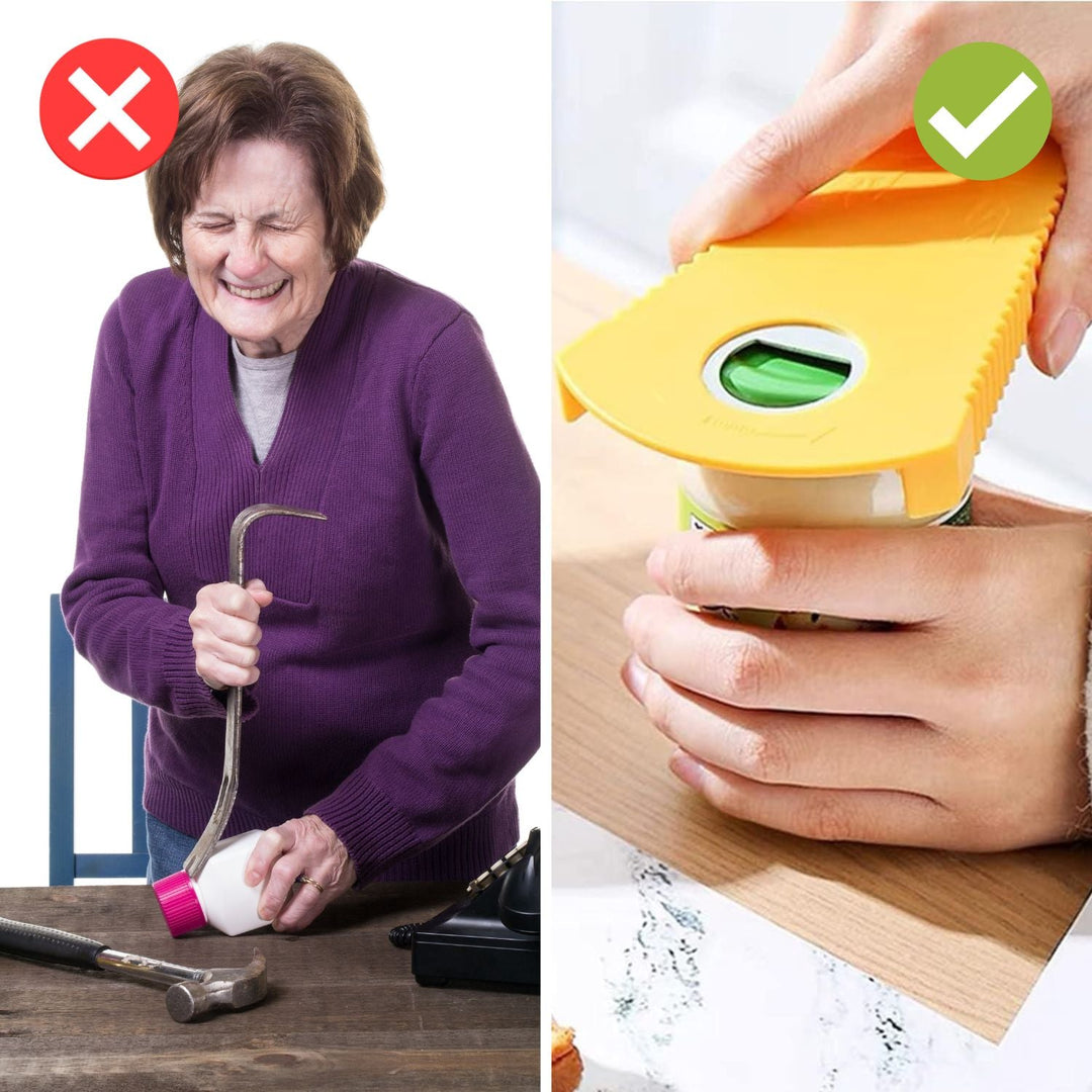 Ergonomic jar & bottle opener for arthritis relief. Seniors' easy-grip kitchen aid, making opening effortless.