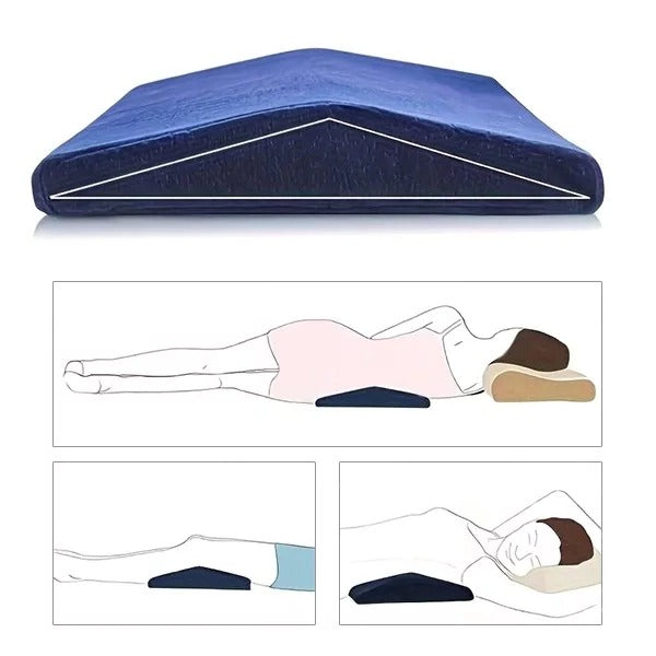 Ergonomic lumbar support pillow for sleeping. Offers back support, pain relief, and posture correction for restful sleep.