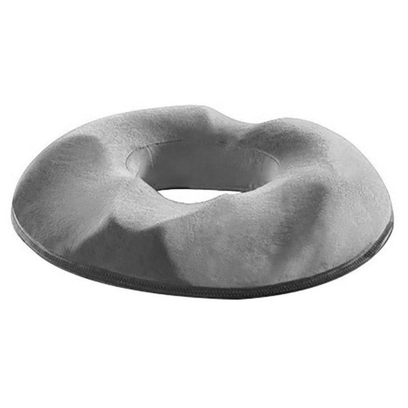 Top view of grey memory foam donut cushion, ideal for tailbone and hemorrhoid pressure relief