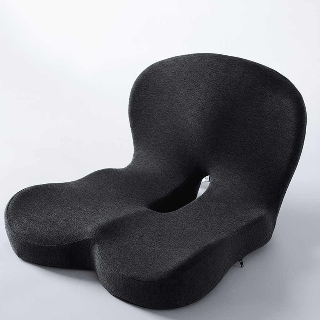 Versatile ergonomic memory foam seat cushion. Portable comfort for back pain relief, office & car.