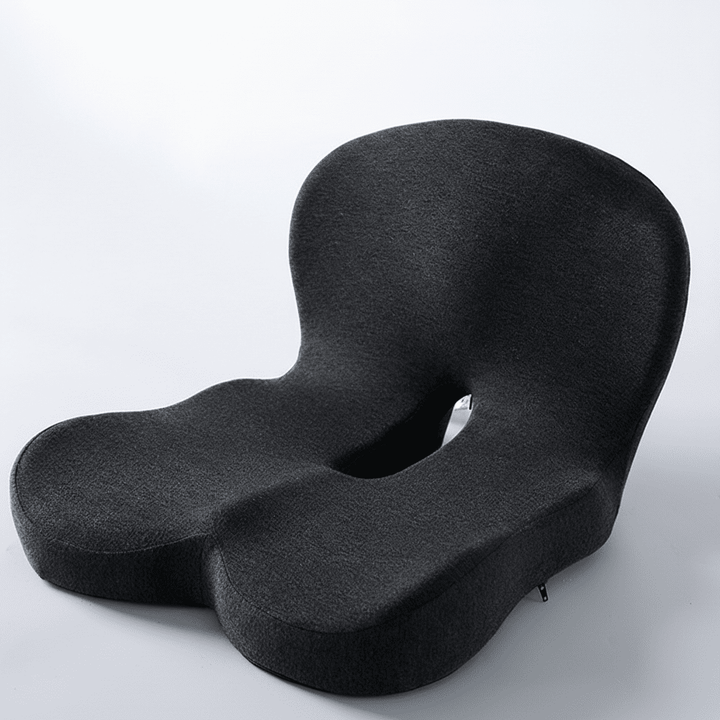 Versatile ergonomic memory foam seat cushion. Portable comfort for back pain relief, office & car.