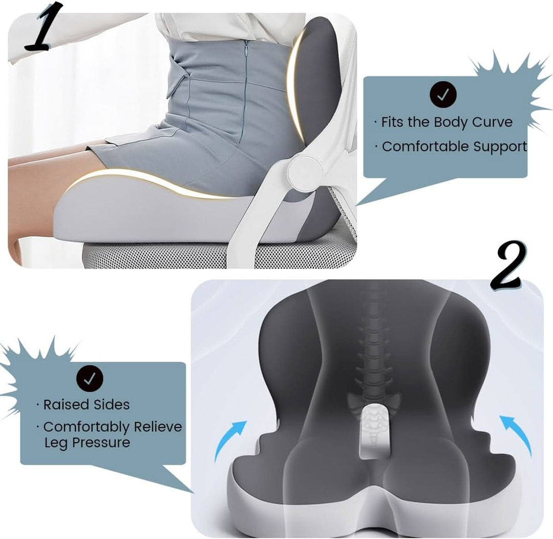 Washable memory foam seat cushion provides ergonomic back & posture support for daily comfort.