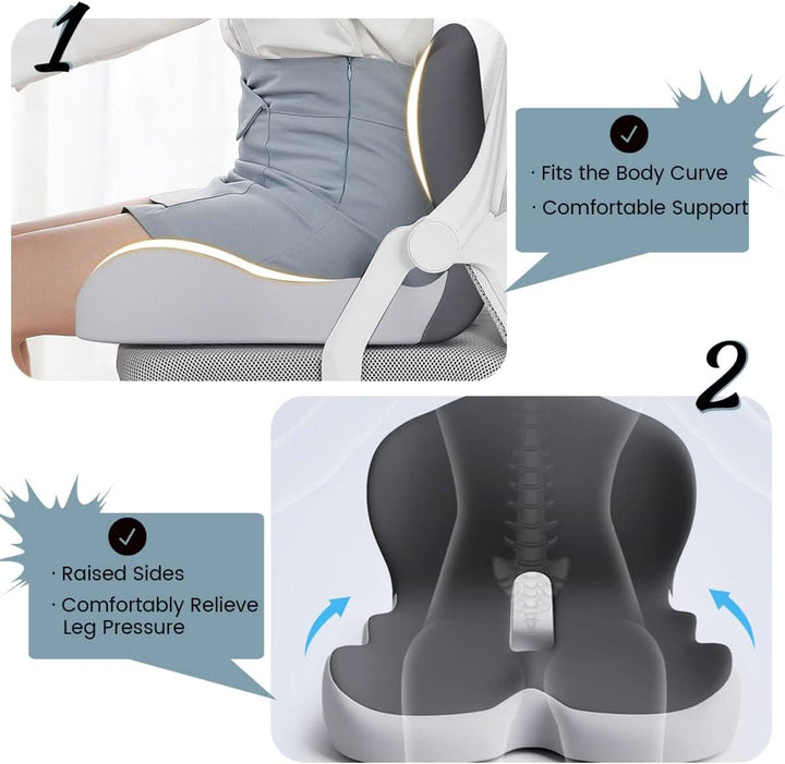 Washable memory foam seat cushion provides ergonomic back & posture support for daily comfort.