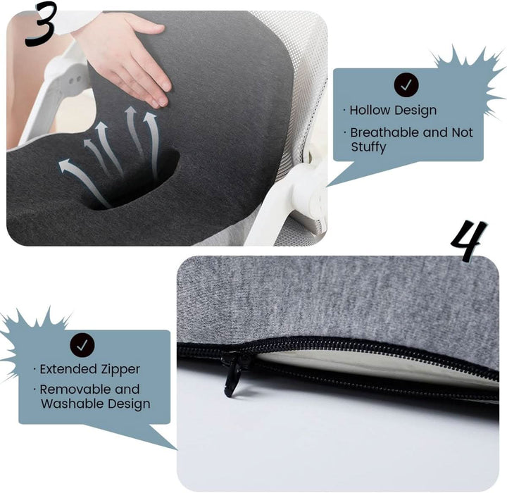 Lumbar support memory foam seat cushion. Ergonomic design for improved posture & back pain relief.