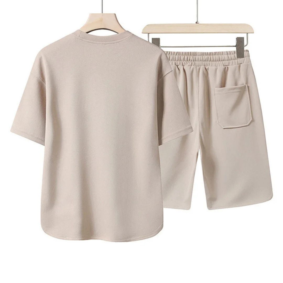 Soft, breathable cotton blend unisex lounge set. Essential two-piece for relaxed fit comfort, ideal for casual athleisure.