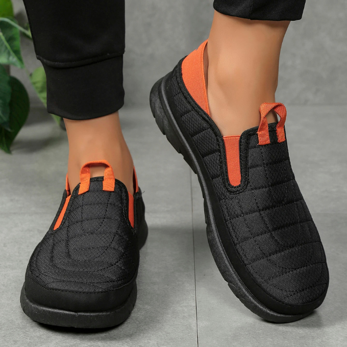 Water-resistant quilted slip-on walkers. Unisex comfort shoes, easy to wear daily.