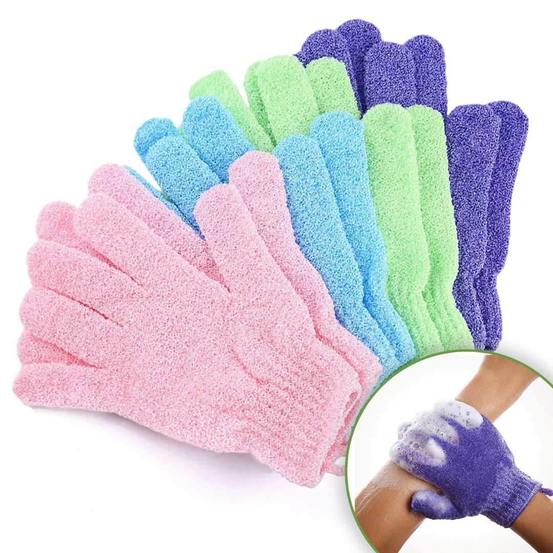 Ergonomic exfoliating bath gloves, designed for comfortable and thorough skin exfoliation