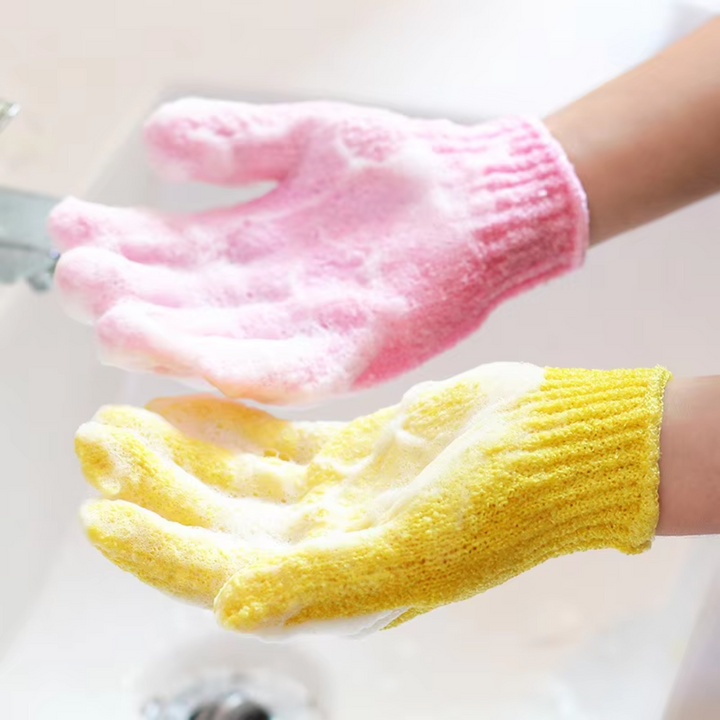 Soft yet effective exfoliating bath and shower gloves, 2-piece set for beauty