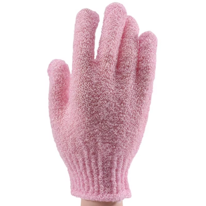 Reusable exfoliating bath gloves in neutral color, suitable for all skin types