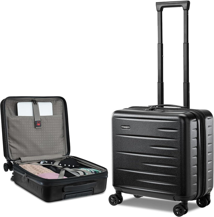 Unisex hardshell luggage set, including an expandable carry-on & matching larger suitcase.