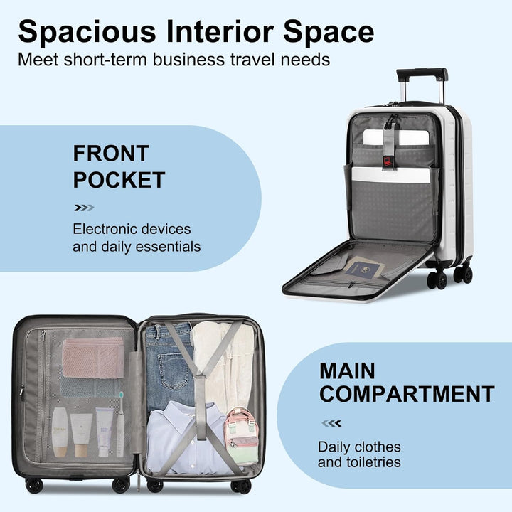 Hardshell carry-on luggage in black, expandable, perfect for short trips and travel.