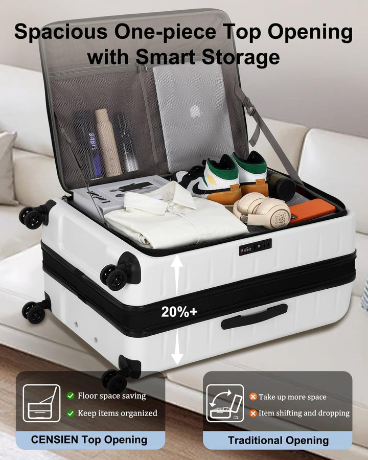 Ergonomic handle on a black hardshell expandable carry-on, perfect for comfortable travel.