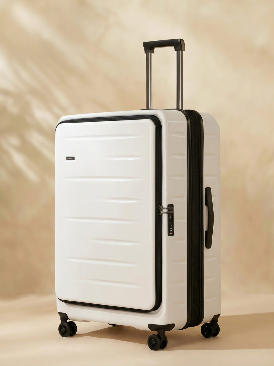 Unisex expandable hardshell carry-on with secure front pocket & TSA lock for easy travel.