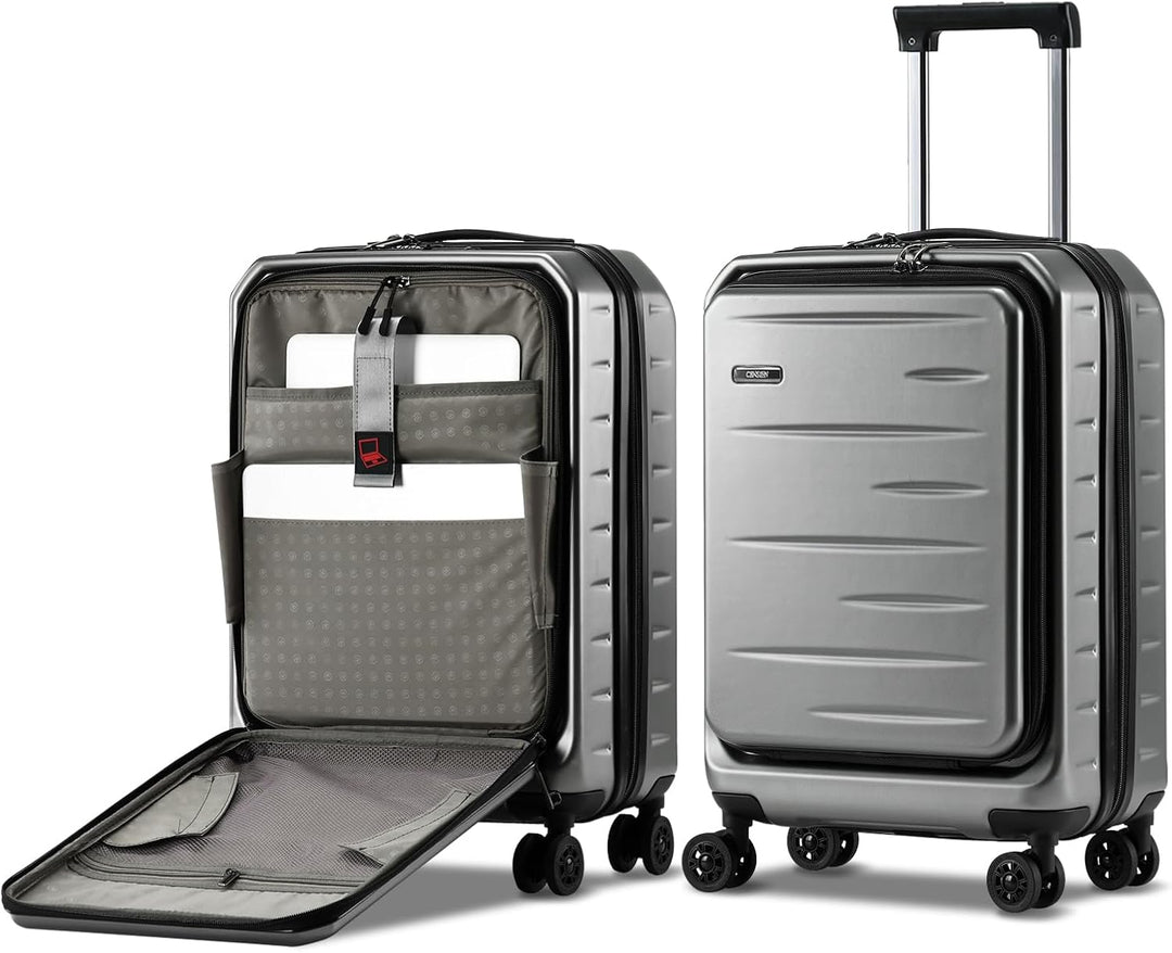 Durable unisex hardshell luggage, expandable, with secure front pocket & TSA combination lock.