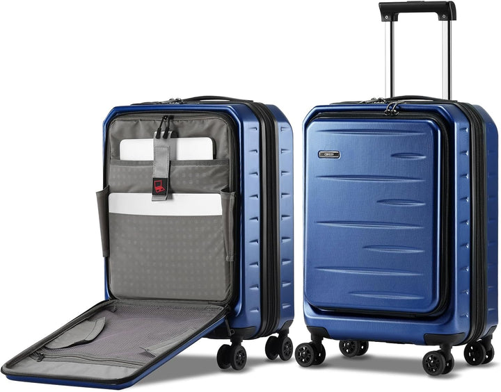 Unisex lightweight carry-on with hardshell protection, expandable, front pocket & TSA lock.