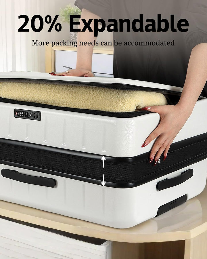 Lightweight unisex hardshell suitcase, expandable, front pocket, TSA lock & easy mobility.