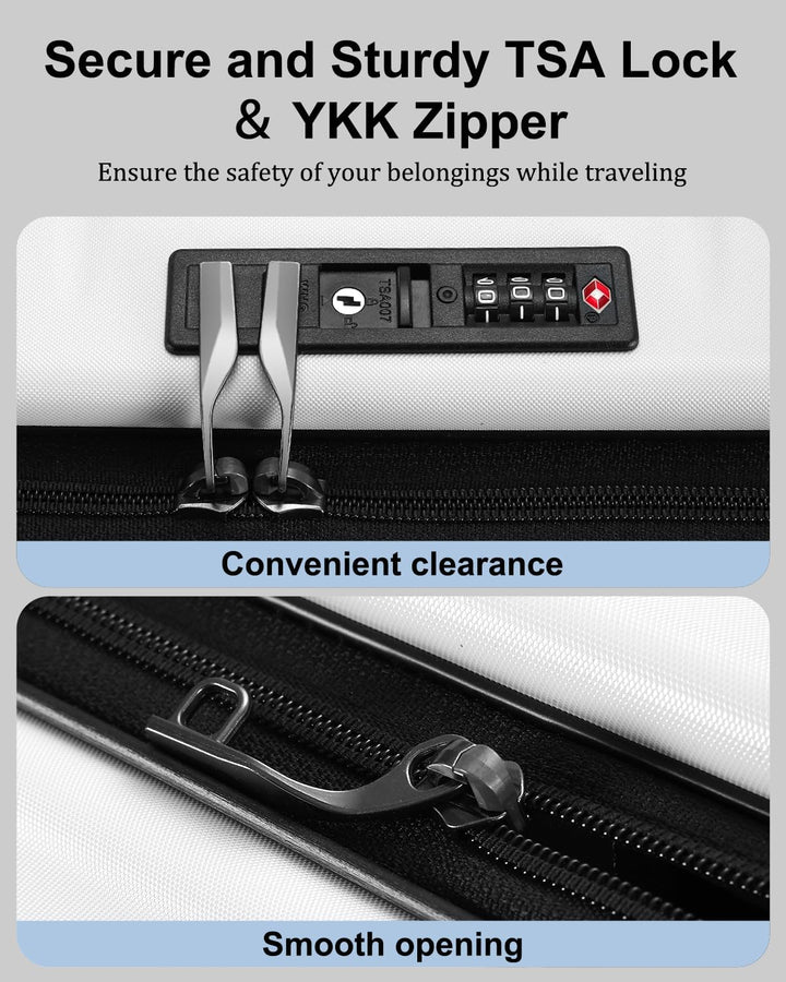 Durable unisex carry-on bag: Expandable hardshell, front pocket, TSA lock & spinner mobility.