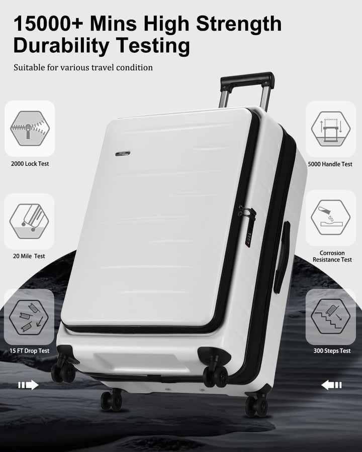 Unisex hardshell carry-on, expandable, front pocket, TSA lock & smooth-rolling spinner wheels.
