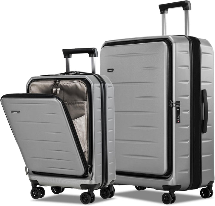 Hardshell expandable suitcase for unisex travel, featuring front pocket & TSA security lock.