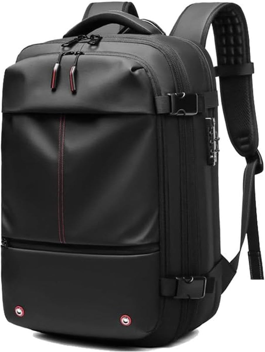Travel luggage backpack, expandable capacity with secure anti-theft lock & compression straps