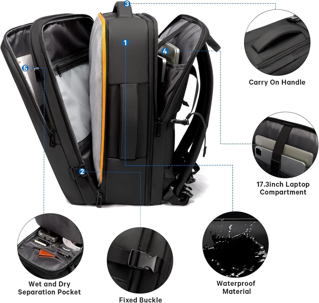 Modern black travel duffle backpack, featuring a dedicated laptop compartment.