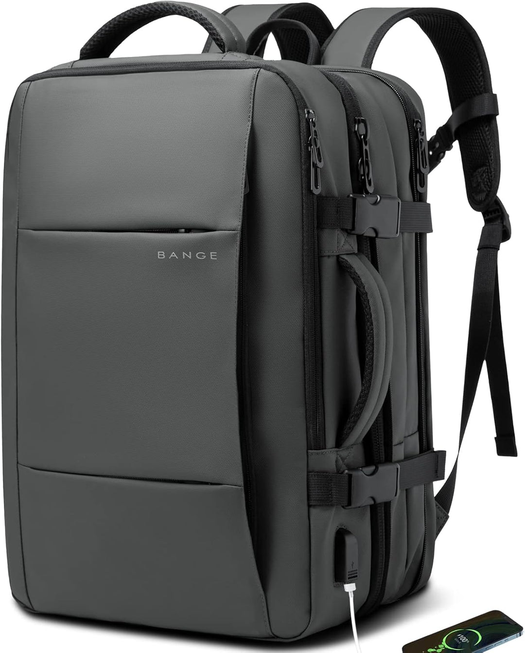 Waterproof carry-on backpack, protecting electronics from unexpected spills.