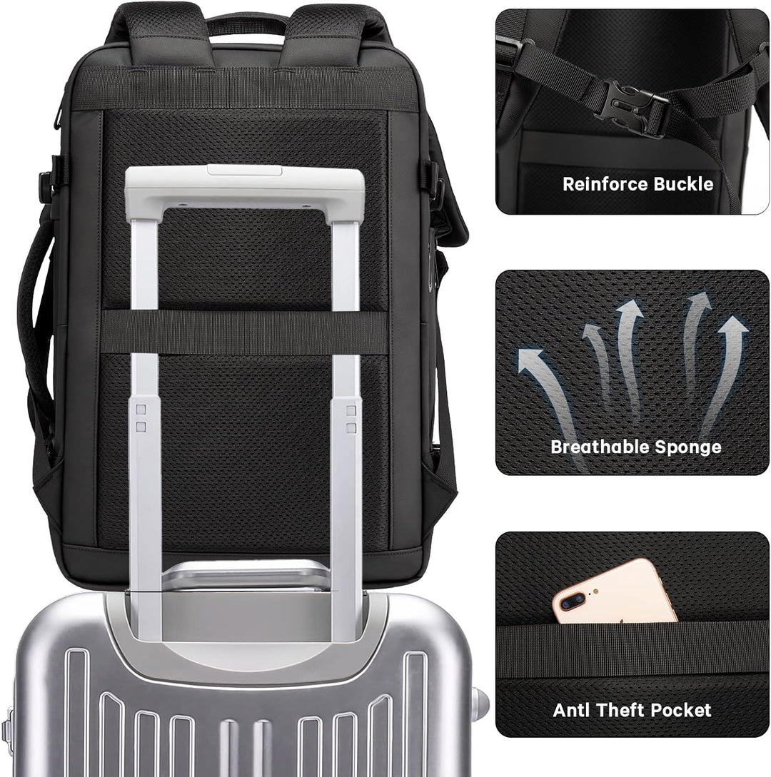 Side view of the 26L travel backpack configuration, compact and efficient.