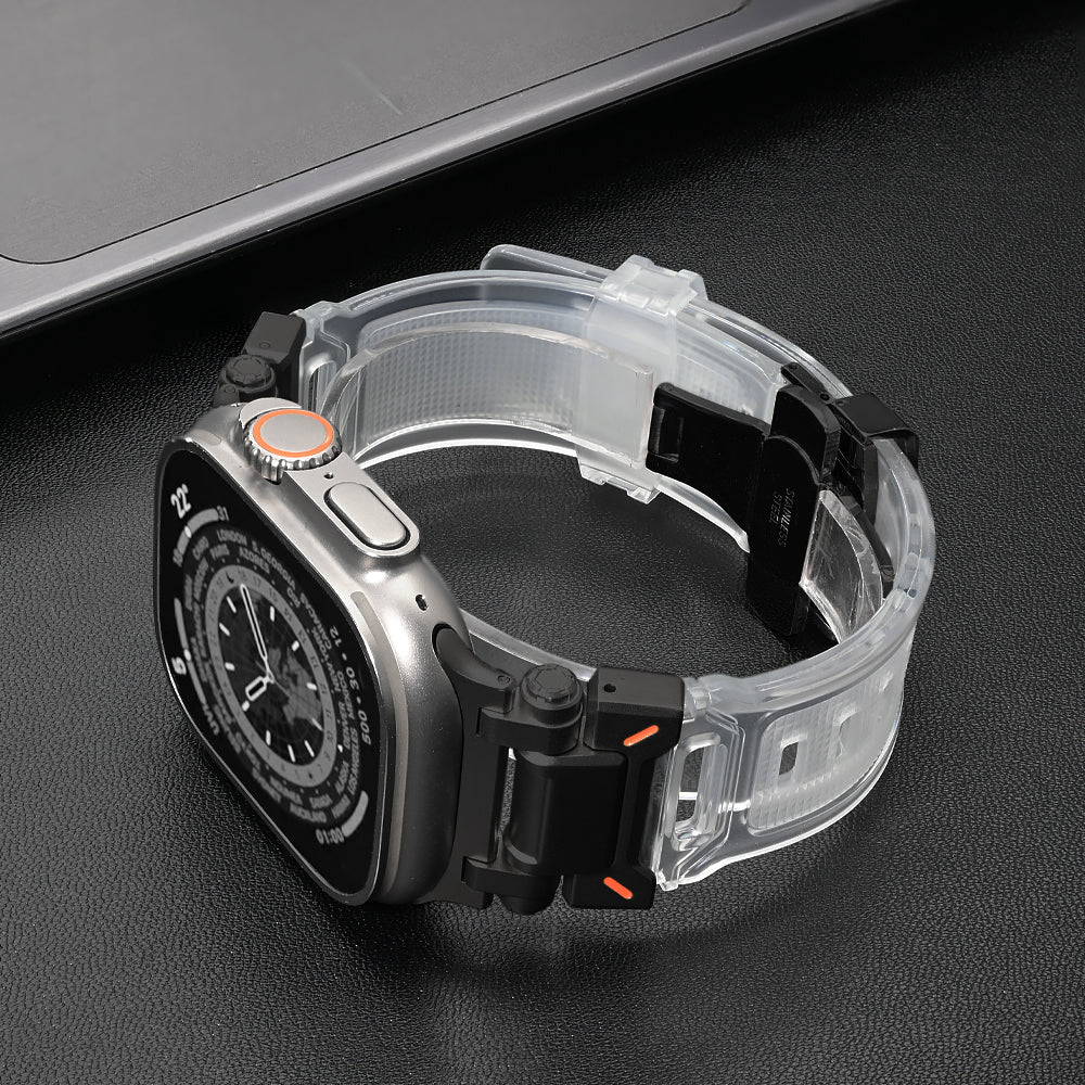 Smartwatch accessory: durable silicone band, comfortable fit, titanium buckle, explorer design.