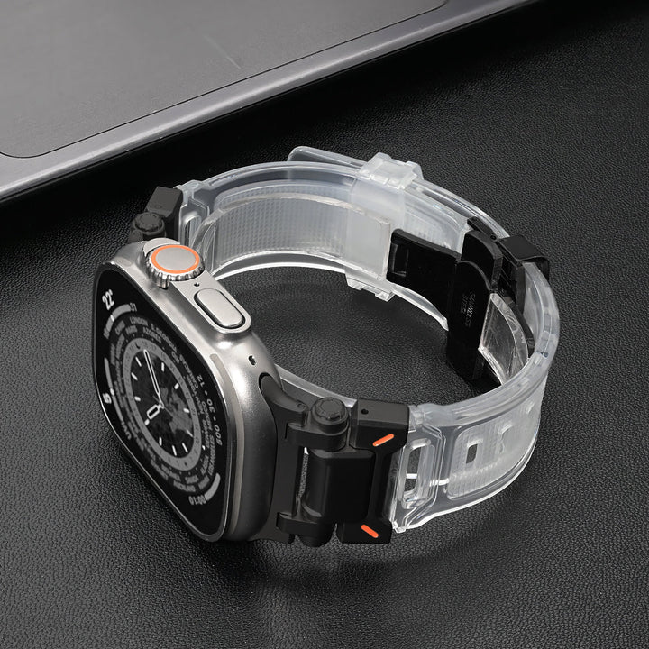 Smartwatch accessory: durable silicone band, comfortable fit, titanium buckle, explorer design.