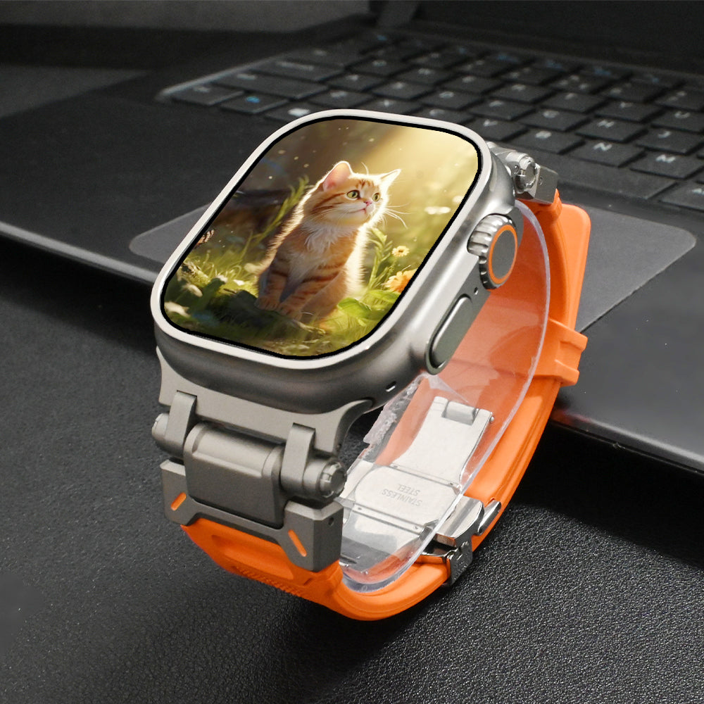 Comfortable, durable silicone replacement watch band with an onyx buckle, easy to install.
