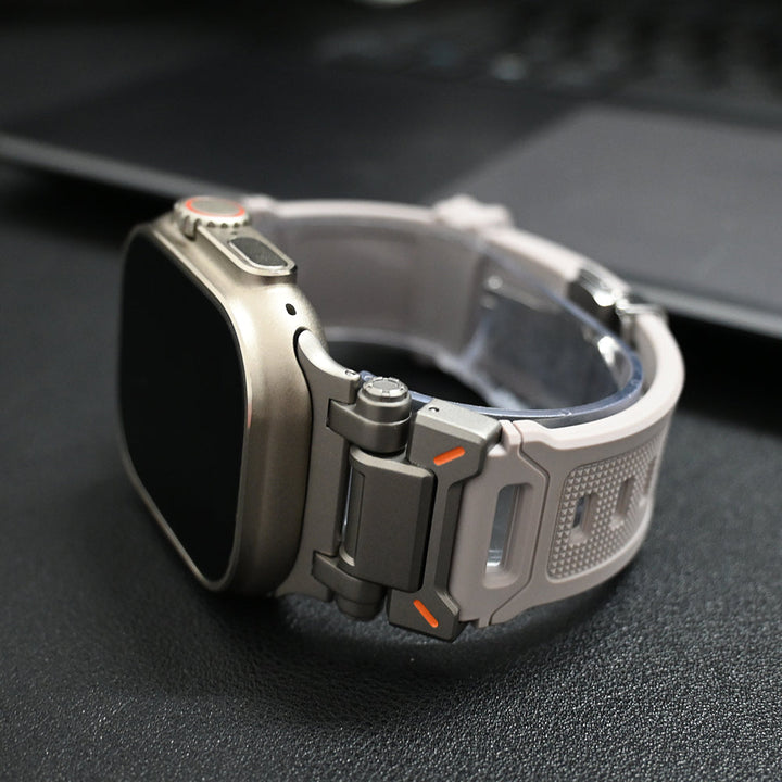 Replacement silicone strap for smartwatches, comfortable fit, onyx buckle, durable for long-term use.