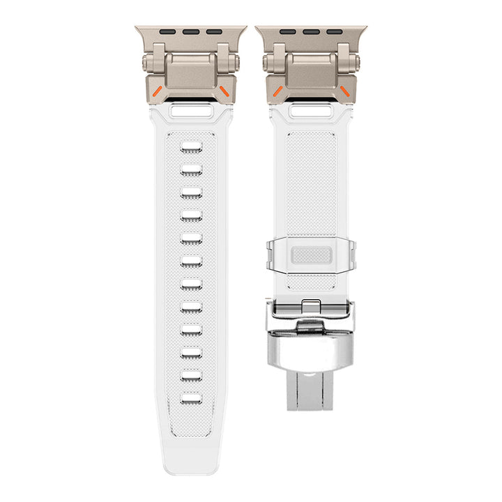 Unisex Explorer silicone smartwatch band, comfortable, durable & stylish accessory with titanium buckle.