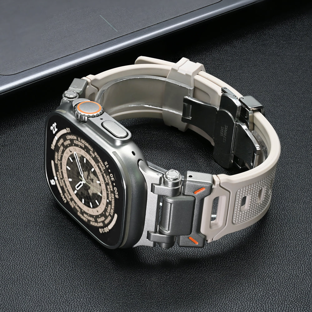 Hypoallergenic silicone smartwatch accessory, soft and comfortable for daily wear, quick release.