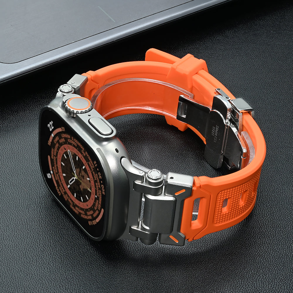 Onyx buckle silicone smartwatch strap, durable & hypoallergenic, easy to change with quick release.