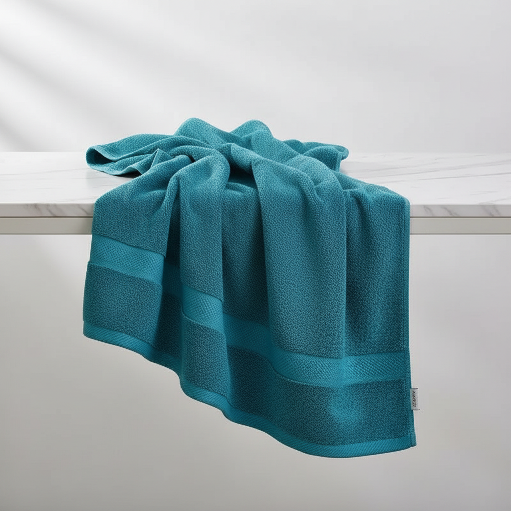 Folded extra large quick-dry cotton bath towel in royal blue, absorbent and soft