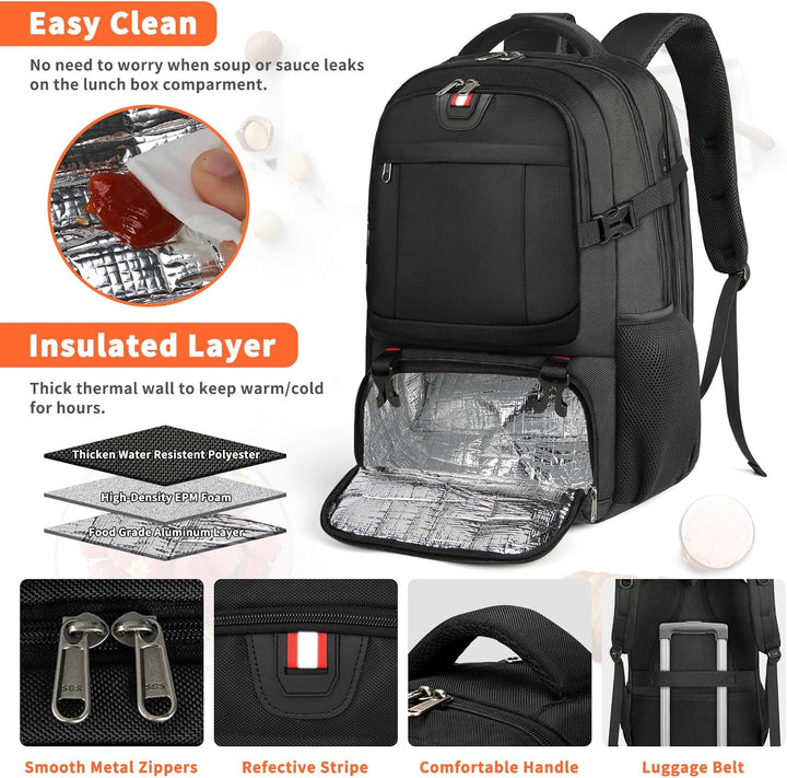 Versatile extra-large unisex backpack for travel, work, or daily commute. Includes USB charging & insulated storage pocket.