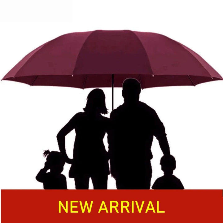 Robust extra large folding family umbrella, windproof and suitable for all weather, ensuring complete rain & sun cover.