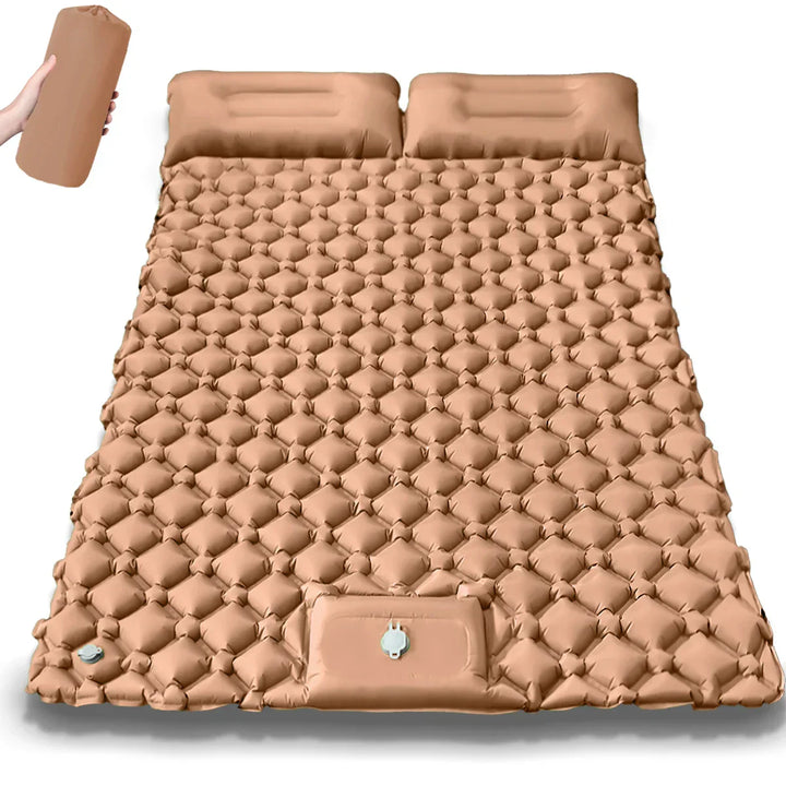 Side view of the extra-thick double inflatable camping mattress for enhanced comfort