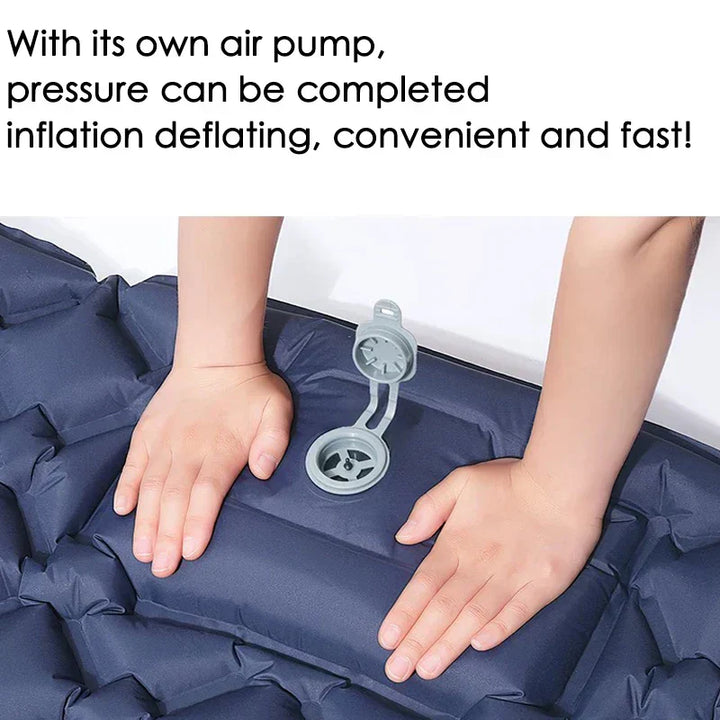 Outdoor gear shot of the extra-wide inflatable camping mattress in a tent setting