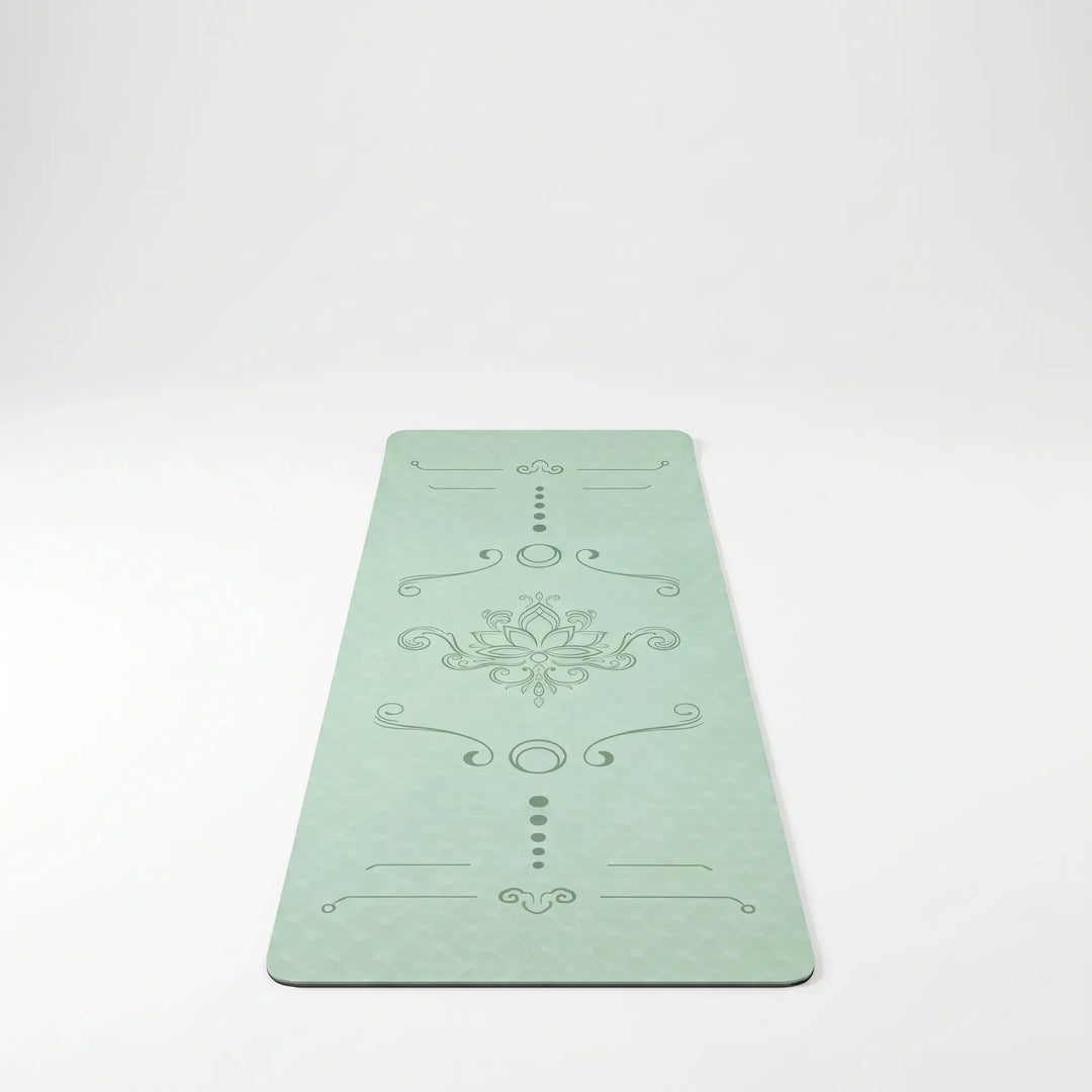 Close-up of the textured surface of an extra wide TPE yoga mat, highlighting its non-slip grip and cushioning.