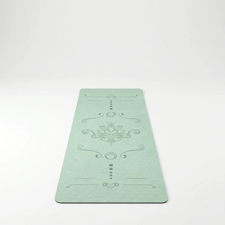 Close-up of the textured surface of an extra wide TPE yoga mat, highlighting its non-slip grip and cushioning.