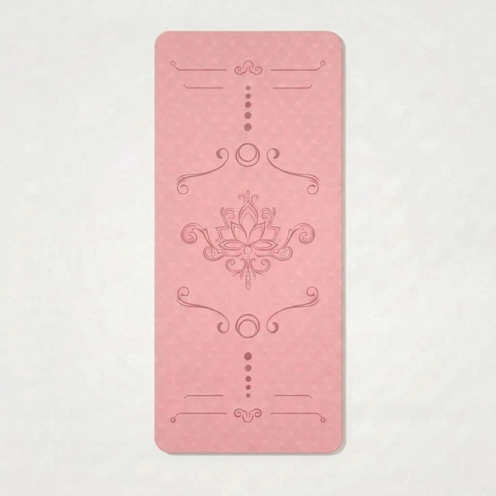Side profile of the thick, cushioned extra wide TPE mat, designed for ultimate comfort during home workouts.
