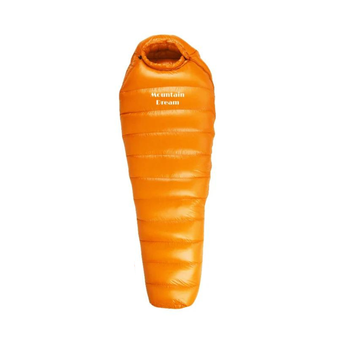High-performance down insulated sleeping bag for extreme winter camping, suitable for all cold weather conditions.
