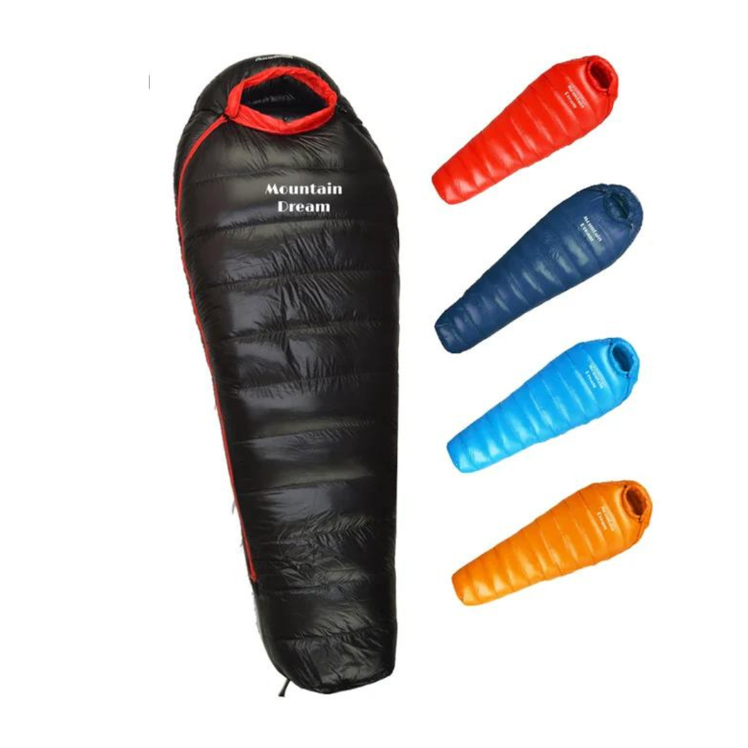 Durable ripstop nylon extreme winter sleeping bag, waterproof and warm for cold weather outdoor adventures.