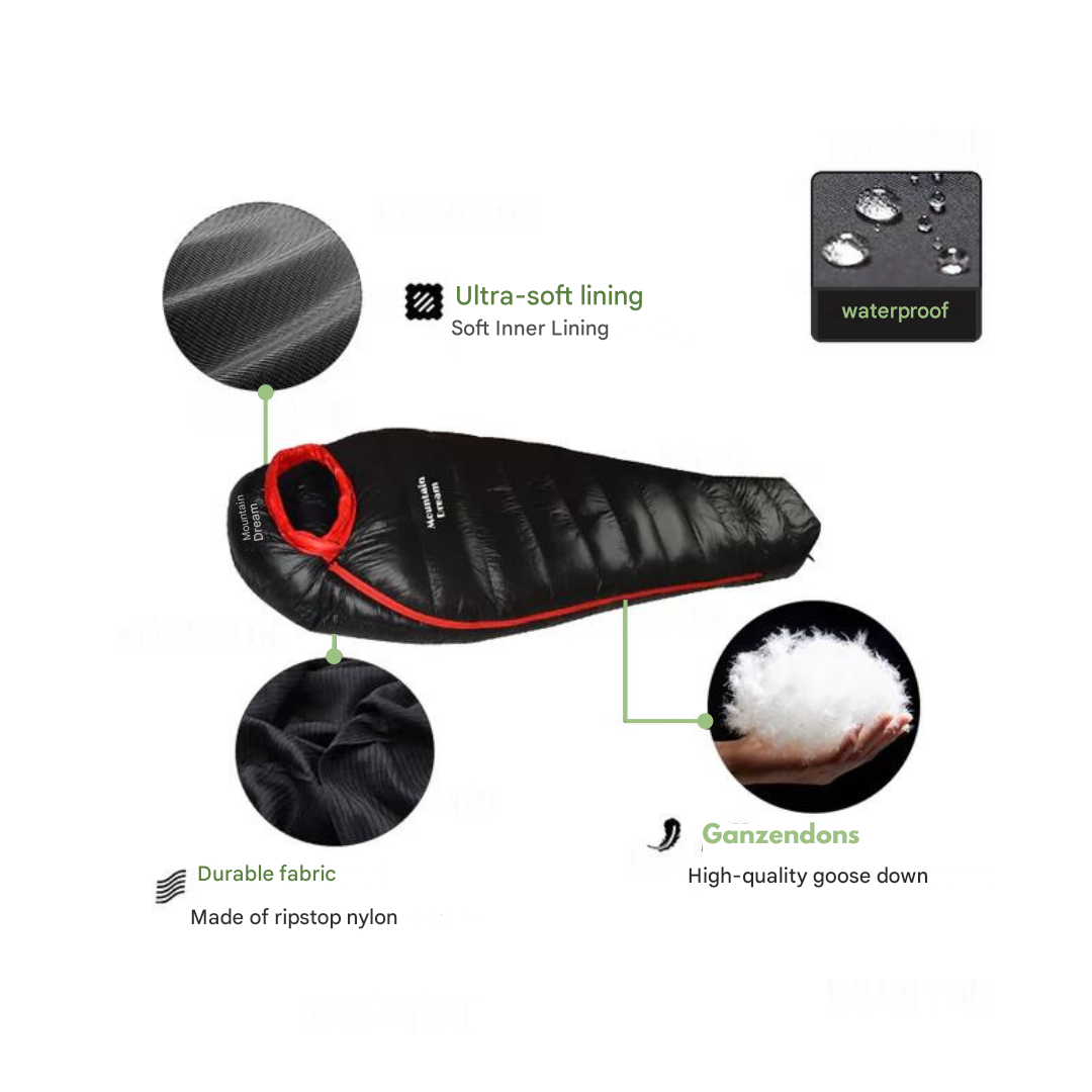 Unisex extreme winter camping sleeping bag with down insulation, waterproof ripstop for ultimate cold weather protection.