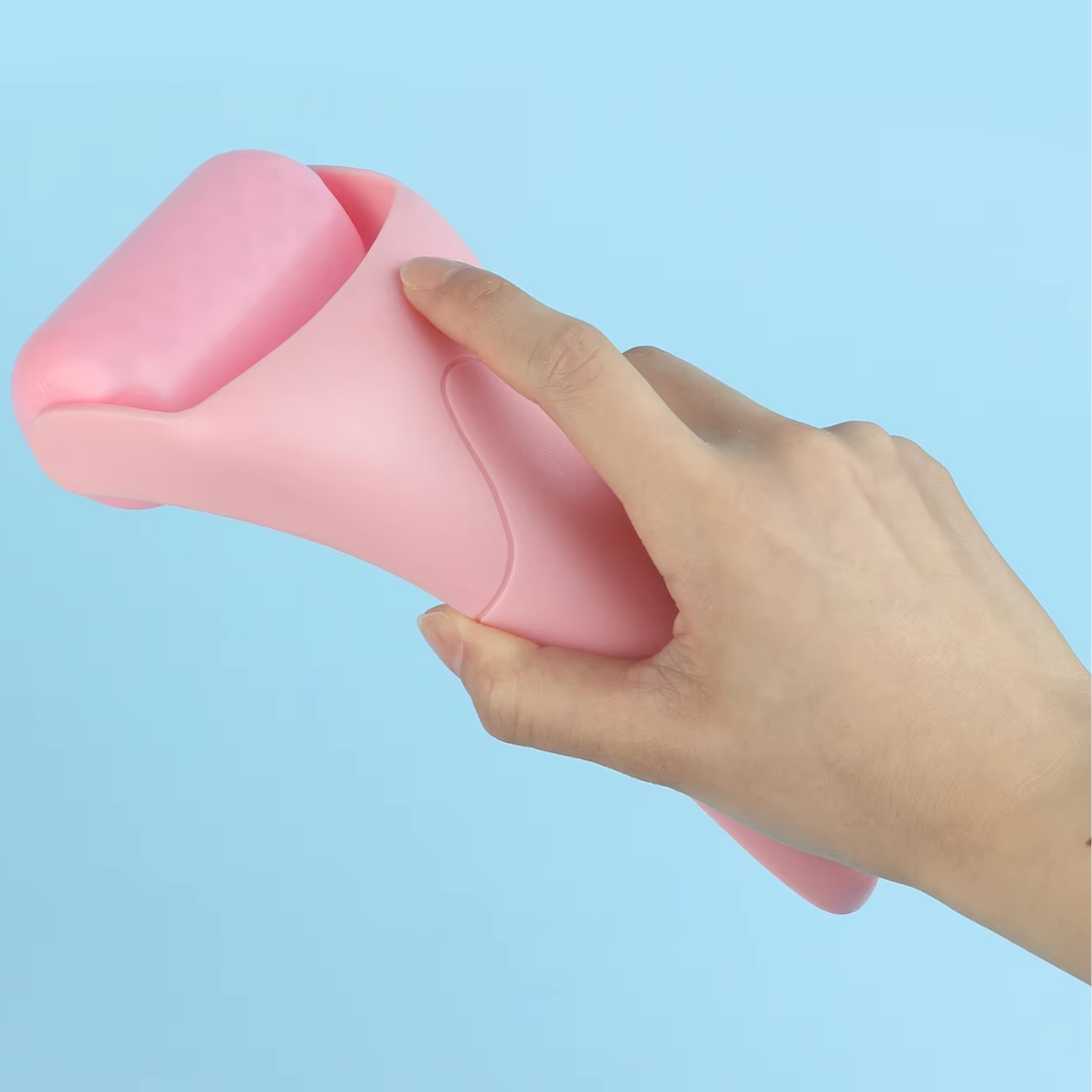 Top-down view of an ice roller head, highlighting its smooth, non-porous surface, ideal for hygienic skincare application